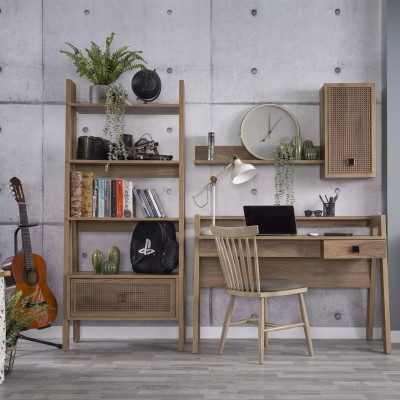 Bibliothèque pour enfants avec bureau en bois, ensemble étagère 3 pièces de couleur marron