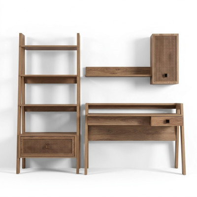 Bibliothèque pour enfants avec bureau en bois, ensemble étagère 3 pièces de couleur marron