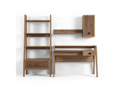 Bibliothèque pour enfants avec bureau en bois, ensemble étagère 3 pièces de couleur marron
