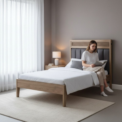 Cadre de lit Mobilier enfant Lit en bois brun Lit pour jeune de 100 cm classique