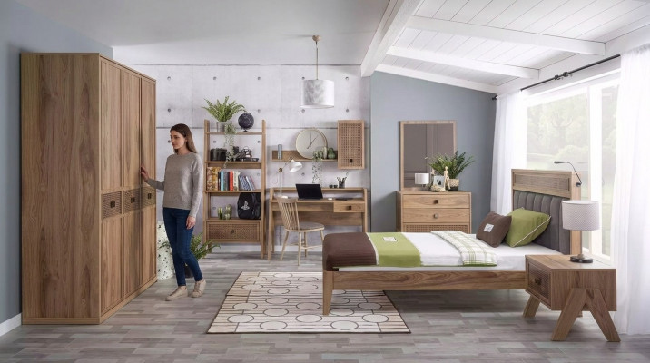Lit complet pour jeunes enfants, mobilier pour enfants, lit de chambre d'enfant en bois brun, ensemble de 8 pièces