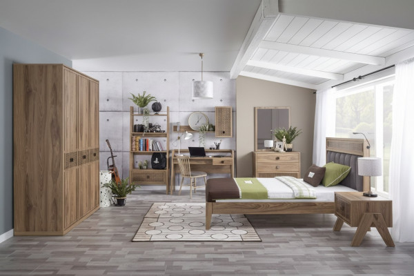 Lit complet pour jeunes enfants, mobilier pour enfants, lit de chambre d'enfant en bois brun, ensemble de 8 pièces