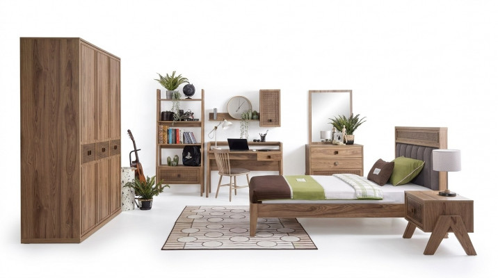Lit complet pour jeunes enfants, mobilier pour enfants, lit de chambre d'enfant en bois brun, ensemble de 8 pièces