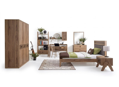 Lit complet pour jeunes enfants, mobilier pour enfants, lit de chambre d'enfant en bois brun, ensemble de 8 pièces