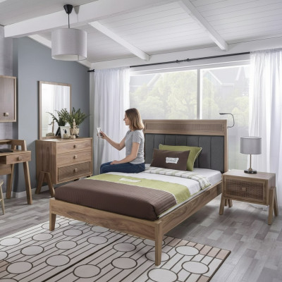 Chambre d'enfants Cadre de lit complet Mobilier pour enfants Lit en bois jeu de 4 pièces