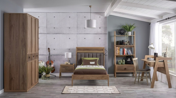Lit de jeunesse en bois complet avec lit marron 5 pièces
