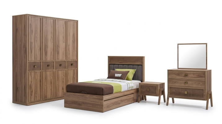 Lit en bois avec sommier complet Lit de jeunesse Lit en bois Marron Ensemble de 4 pièces