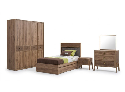 Lit en bois avec sommier complet Lit de jeunesse Lit en bois Marron Ensemble de 4 pièces