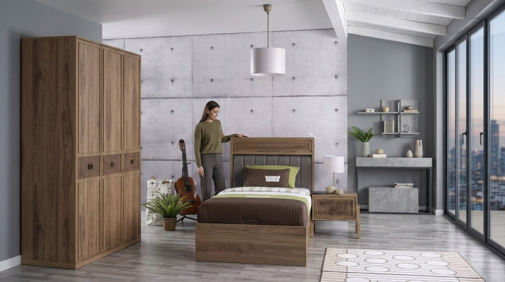 Lit Lit en bois avec sommier Suite Lit de jeunesse Bois Brun Ensemble 3 pièces