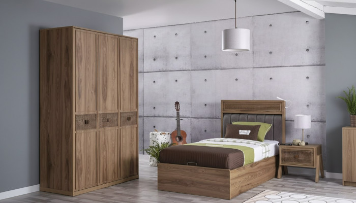 Lit Lit en bois avec sommier Suite Lit de jeunesse Bois Brun Ensemble 3 pièces