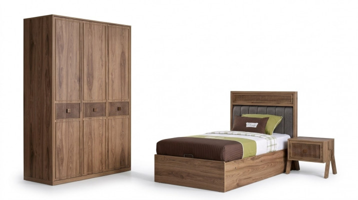 Lit Lit en bois avec sommier Suite Lit de jeunesse Bois Brun Ensemble 3 pièces