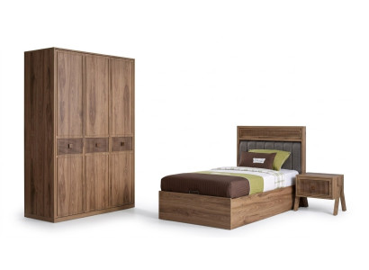Lit Lit en bois avec sommier Suite Lit de jeunesse Bois Brun Ensemble 3 pièces
