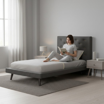 Cadre de lit et cadre de lit Lit 120 cm Lit pour enfants Lit de jeunesse Tissu Gris