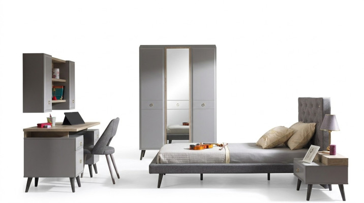 Lit complet pour jeunes enfants meubles pour enfants chambre enfant lit bois gris ensemble 5 pièces