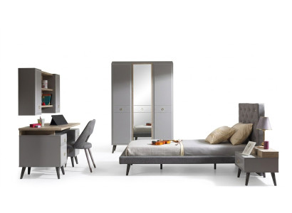 Lit complet pour jeunes enfants meubles pour enfants chambre enfant lit bois gris ensemble 5 pièces