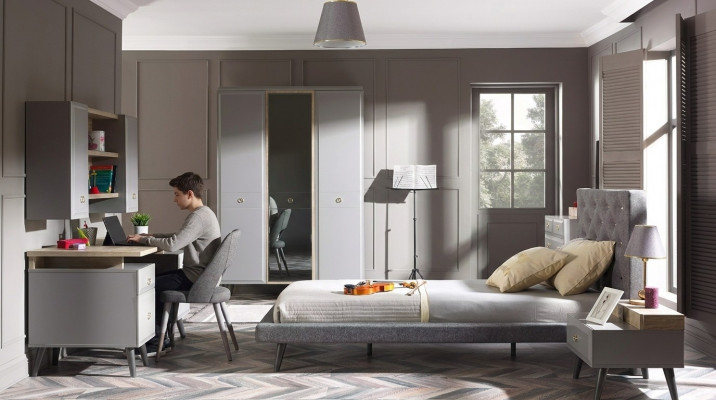Lit de jeunesse chambre à coucher meubles en bois lit complet e lit ensemble gris 5 pièces