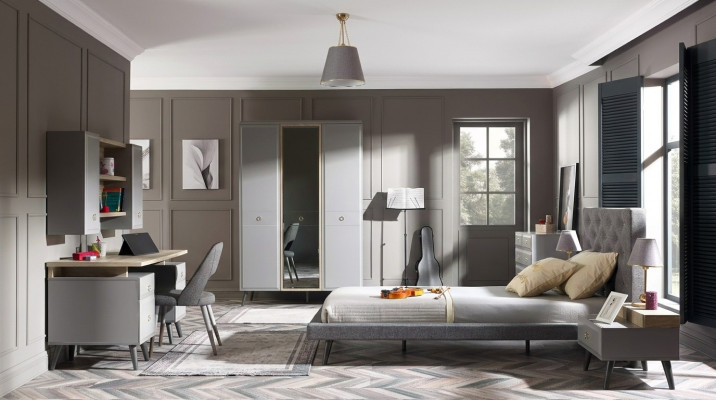 Lit de jeunesse chambre à coucher meubles en bois lit complet e lit ensemble gris 5 pièces