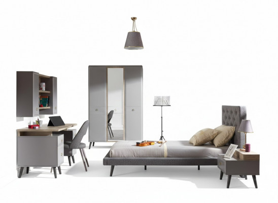 Lit de jeunesse chambre à coucher meubles en bois lit complet e lit ensemble gris 5 pièces