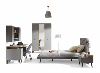 Lit de jeunesse chambre à coucher meubles en bois lit complet e lit ensemble gris 5 pièces