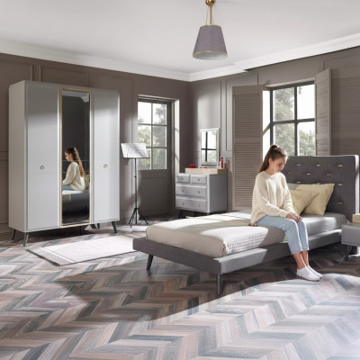 Lit de jeunesse complet chambre meubles lit en bois lit gris ensemble 4 pièces