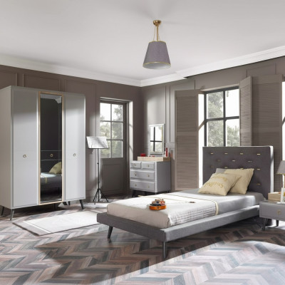 Lit de jeunesse complet chambre meubles lit en bois lit gris ensemble 4 pièces