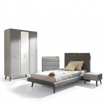 Lit de jeunesse complet chambre meubles lit en bois lit gris ensemble 4 pièces