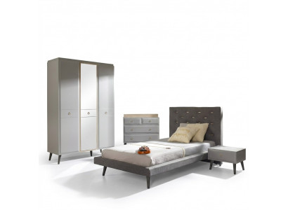 Lit de jeunesse complet chambre meubles lit en bois lit gris ensemble 4 pièces