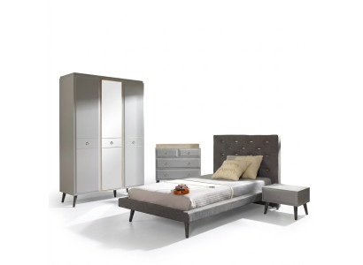 Lit de jeunesse complet chambre meubles lit en bois lit gris ensemble 4 pièces
