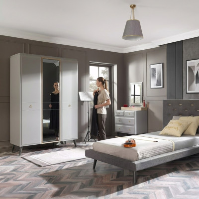 Meubles pour enfants lit complet lit de jeunesse chambre d'enfants ensemble bois gris 4 pièces