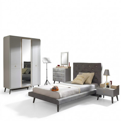 Meubles pour enfants lit complet lit de jeunesse chambre d'enfants ensemble bois gris 4 pièces