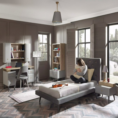Lit de jeunesse complet Mobilier pour enfants Chambre d'enfants Lit en bois gris Ensemble de 5 pièces