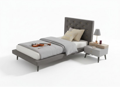 Suite Lit Jeunesse Table de chevet Chambre d'enfant Lit Bois Gris 120 cm 2 pièces