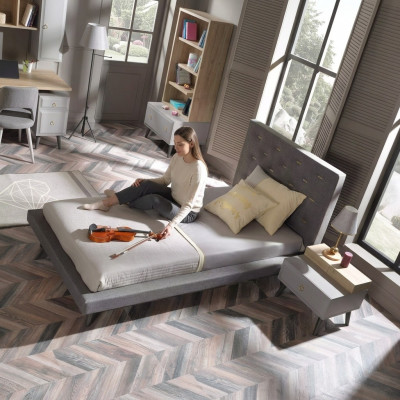 Chambre d'enfants Suite lit pour jeunes Table de chevet Lit en bois Gris 100 cm 2 pièces