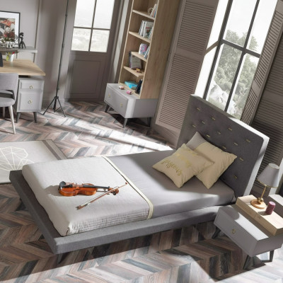 Chambre d'enfants Suite lit pour jeunes Table de chevet Lit en bois Gris 100 cm 2 pièces