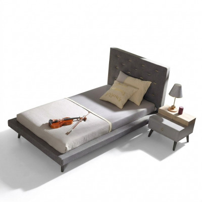 Chambre d'enfants Suite lit pour jeunes Table de chevet Lit en bois Gris 100 cm 2 pièces