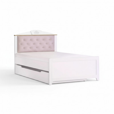 Lit fonctionnel Chesterfield, lit gigogne pour enfants en bois rose de 120 cm.
