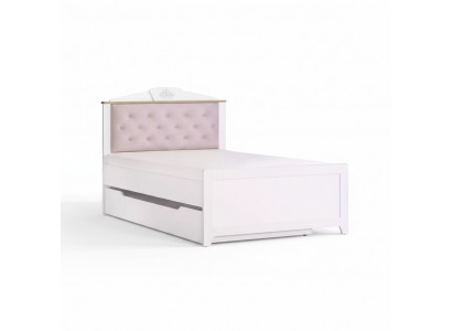 Lit fonctionnel Chesterfield, lit gigogne pour enfants en bois rose de 120 cm.