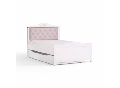 Lit fonctionnel Chesterfield, lit gigogne pour enfants en bois rose de 120 cm.