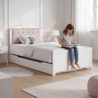 Lit fonctionnel Chesterfield Lit enfant extensible Lit en bois rose à 100%