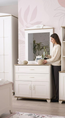 Suite Commode avec ensemble miroir Armoire en bois Blanc Design de commodes