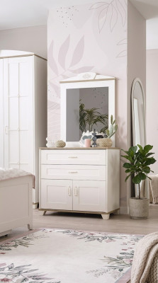 Suite Commode avec ensemble miroir Armoire en bois Blanc Design de commodes