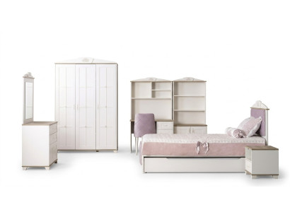 Lit de jeunesse complet, mobilier pour enfants, lit de chambre d'enfants en bois rose, ensemble de 8 pièces