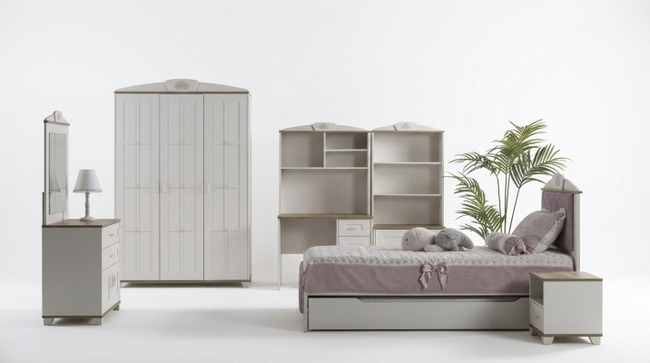 Chambre d'enfants Ensemble complet de meubles pour enfants Chesterfield Lit en bois Rose Ensemble de 8 pièces