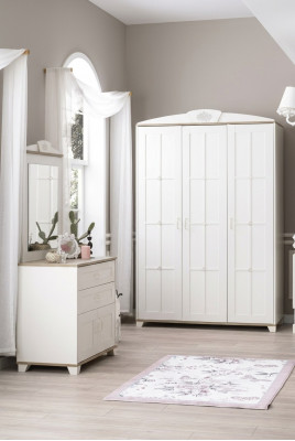Ensemble armoire de chambre suite 3 pièces Commode en bois blanc