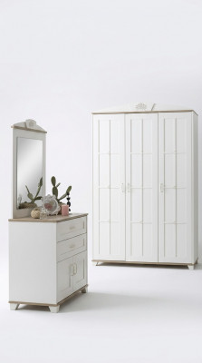 Ensemble armoire de chambre suite 3 pièces Commode en bois blanc
