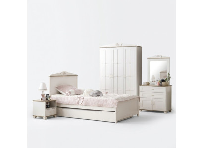 Lit enfant gigogne fonctionnel blanc en bois, ensemble de 5 pièces