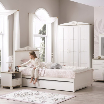 Lit enfant lit fonctionnel lit en bois lit extensible blanc ensemble 5 pièces neuf