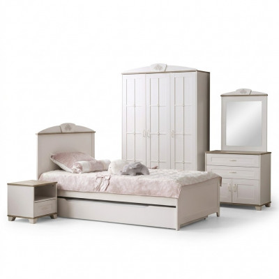 Lit enfant lit fonctionnel lit en bois lit extensible blanc ensemble 5 pièces neuf