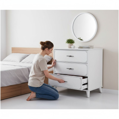 Bahut Commode Armoire En bois Commodes Chambre à coucher Design Blanc Luxe