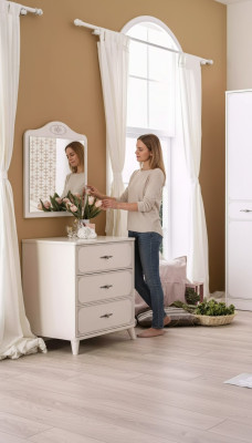 Groupe de commodes avec armoire à miroir Commodes en bois Buffet blanc de luxe